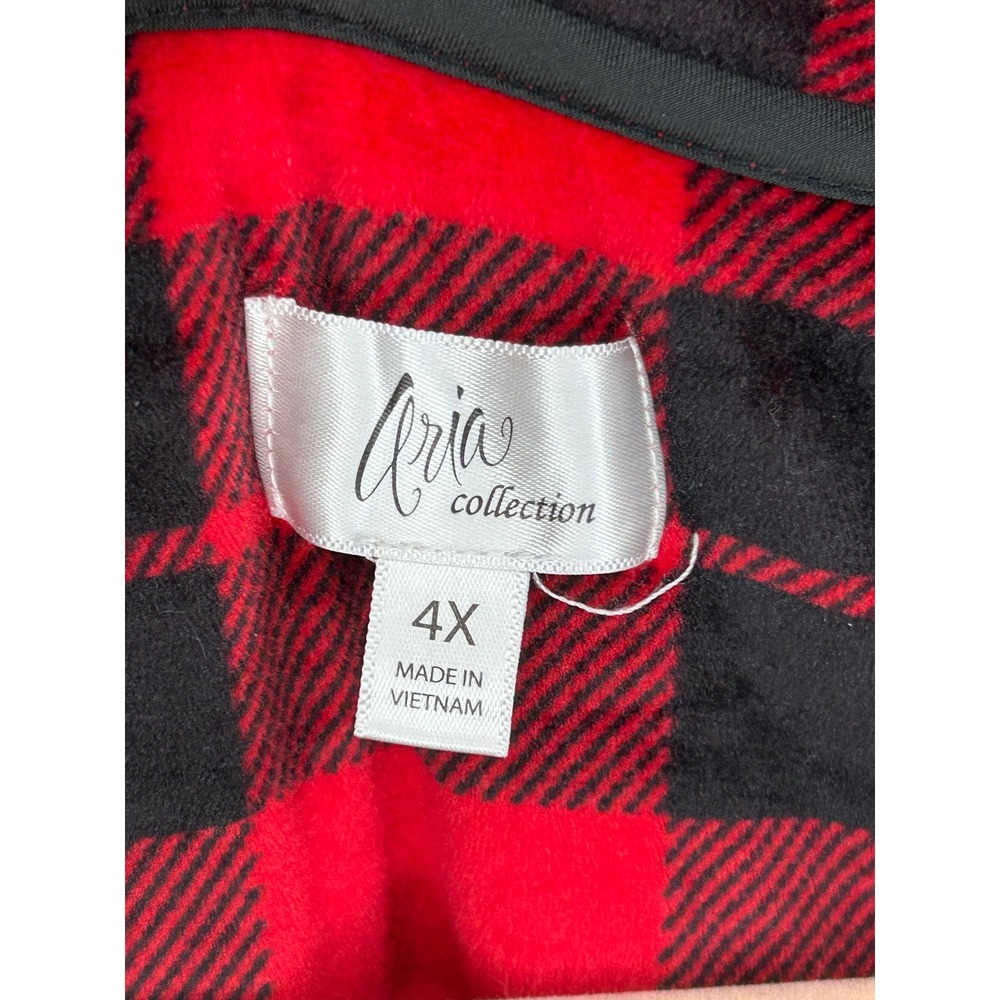 Aria Collection Red Black Buffalo Plaid Fleece Nightgown 4X‎ Henley with Pockets